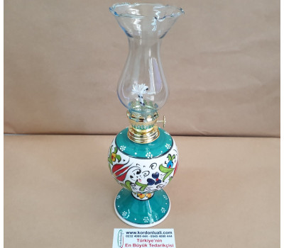 Çini Gaz Lambası 25 cm Turkuaz